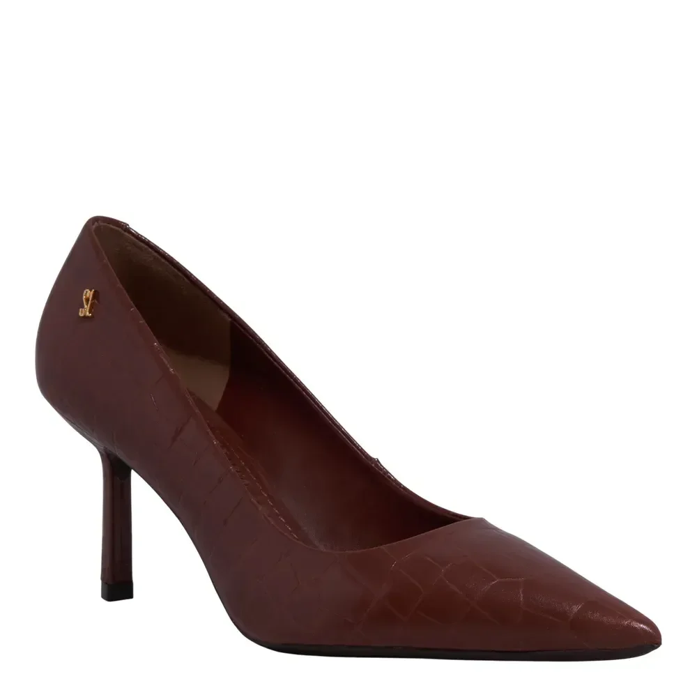 Scarpin Croco Italiano Bico Fino Marrom Terracota - vista 2 de 3