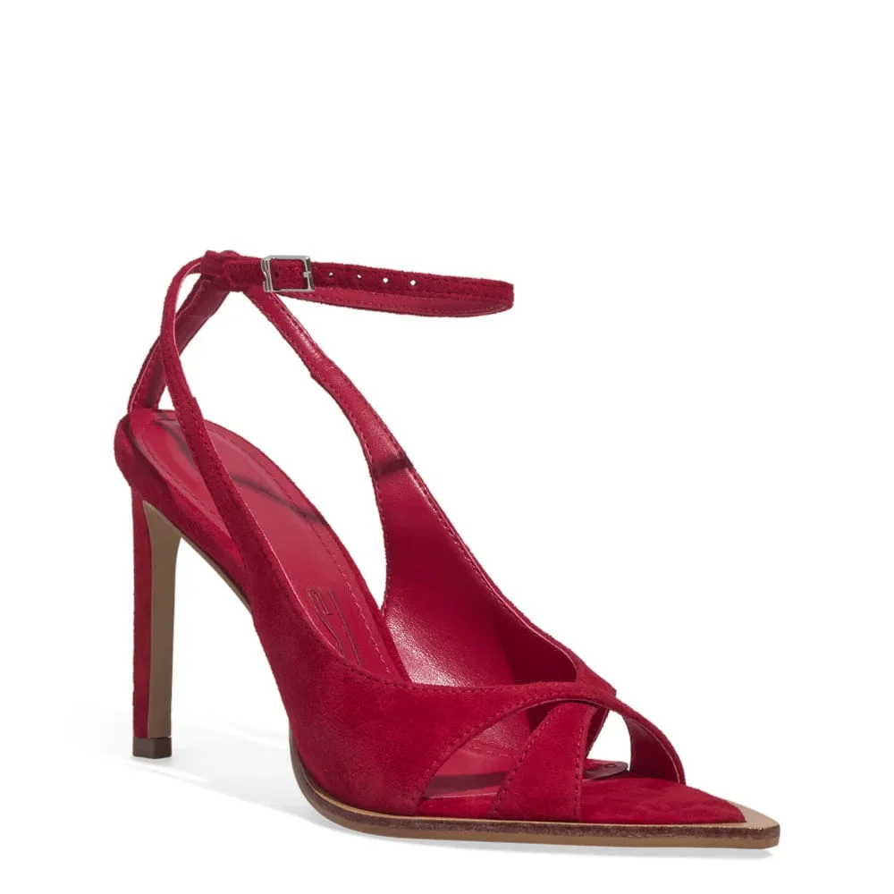 Sandália Peep Toe Couro Camurça Bico Folha Vermelha - vista 2 de 3