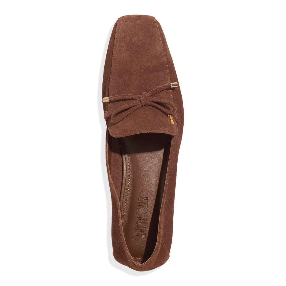 Mocassim Couro Camurça Bico Quadrado Marrom Terracota - vista 4 de 4