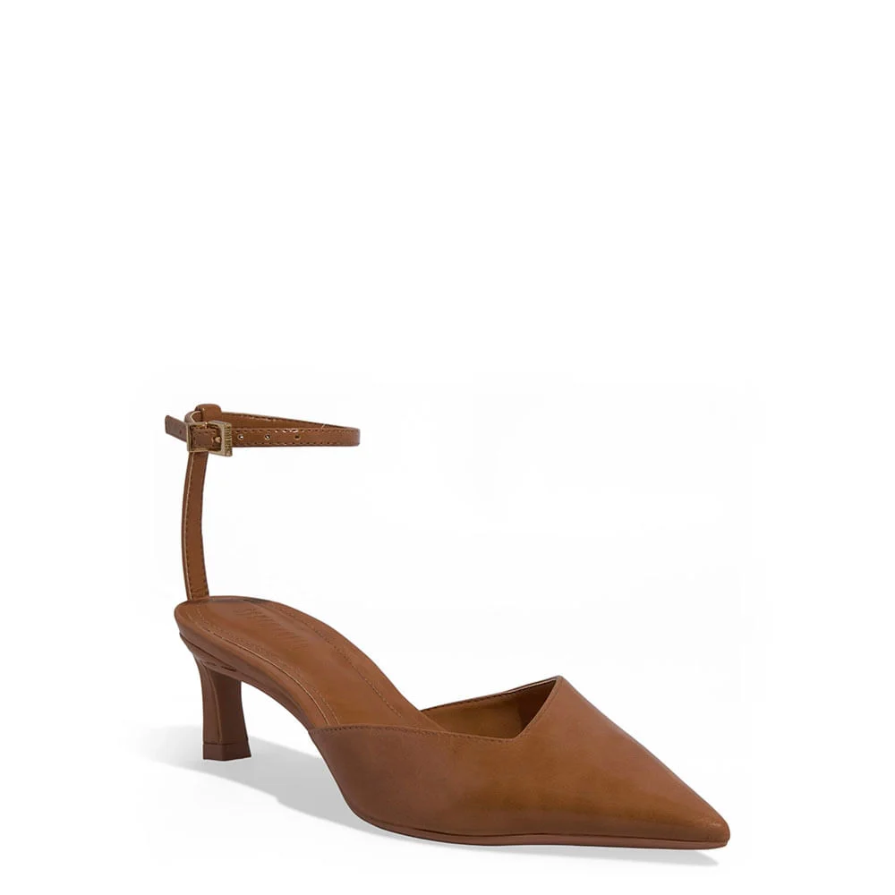 Scarpin Slingback Napa Salto Baixo Fino Marrom - vista 2 de 3