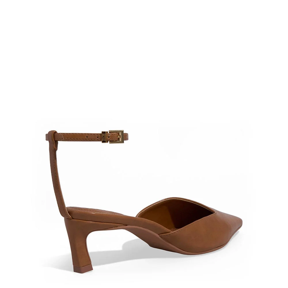 Scarpin Slingback Napa Salto Baixo Fino Marrom - vista 3 de 3