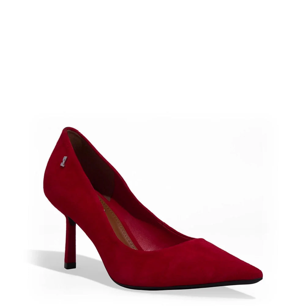 Scarpin Couro Camurça Bico Fino Vermelho - vista 2 de 3