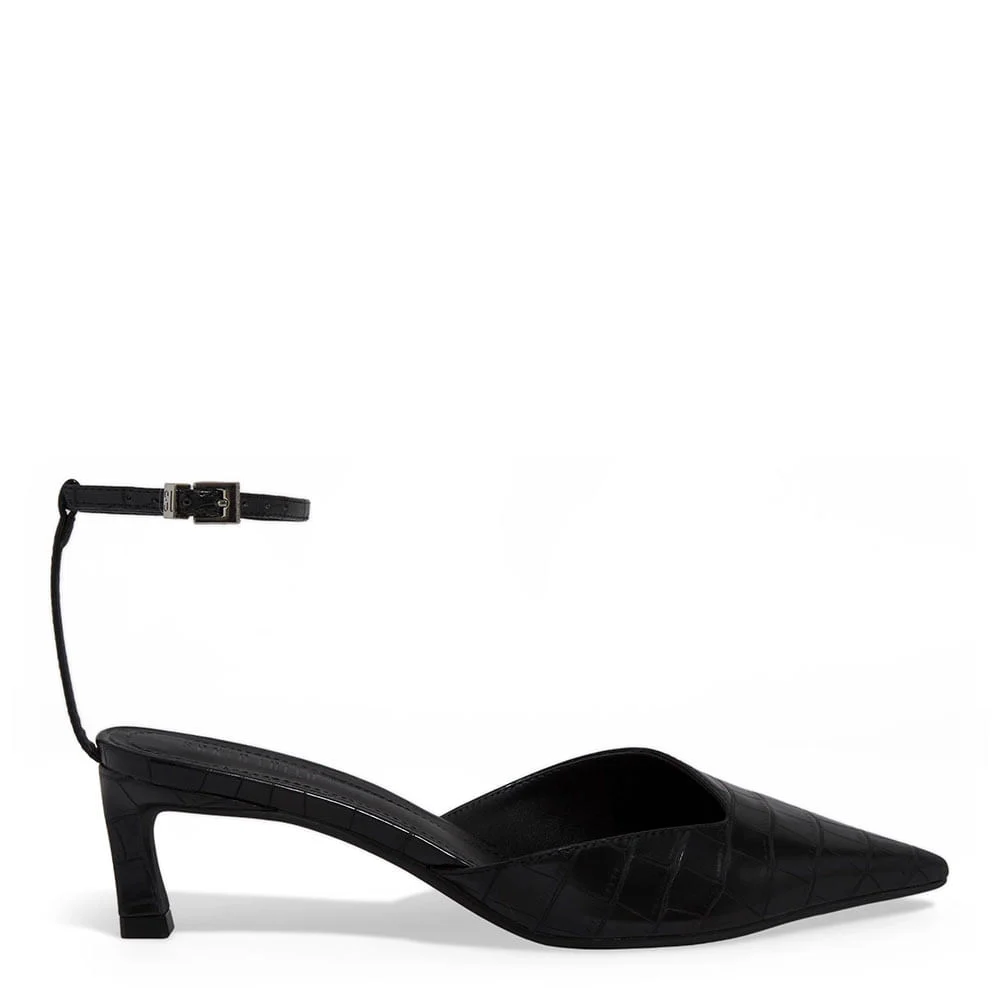 Scarpin Slingback Croco Salto Baixo Fino Preto - vista 1 de 3