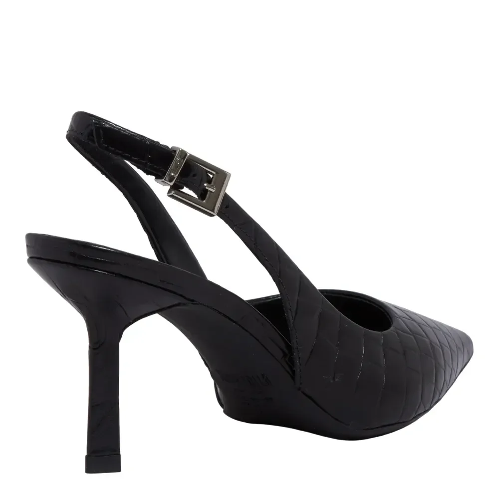 Scarpin Slingback Croco Salto Fino Preto - vista 3 de 3