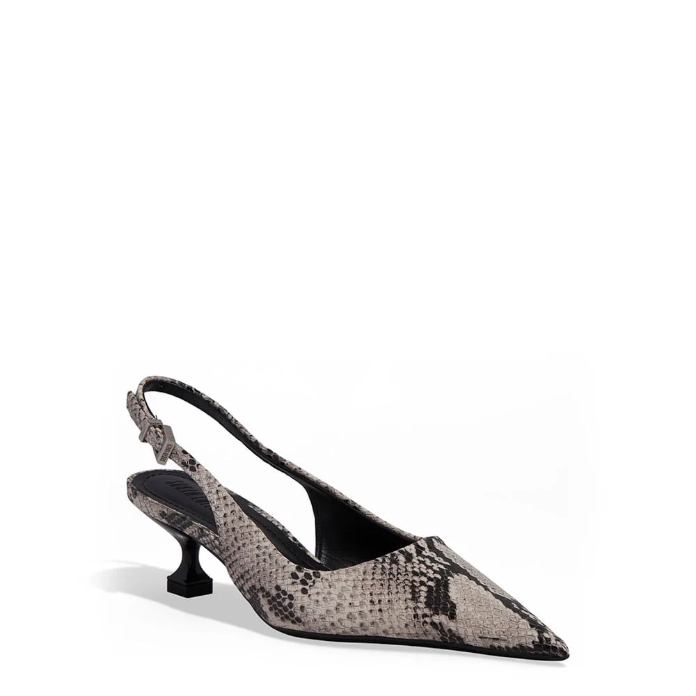 Scarpin Slingback Couro Salto Baixo Taça Animal Print Cobra - vista 2 de 3