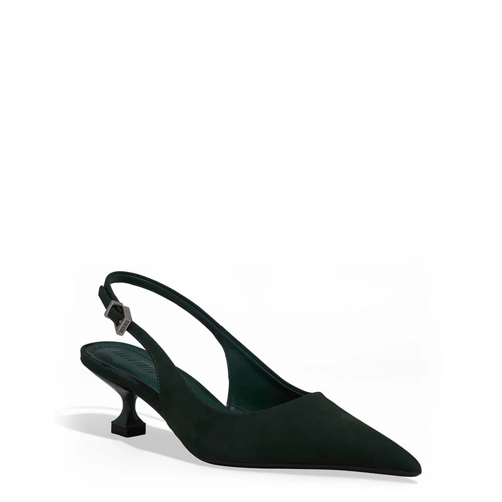 Scarpin Slingback Couro Nobuck Salto Taça Verde Turmalina - vista 2 de 3