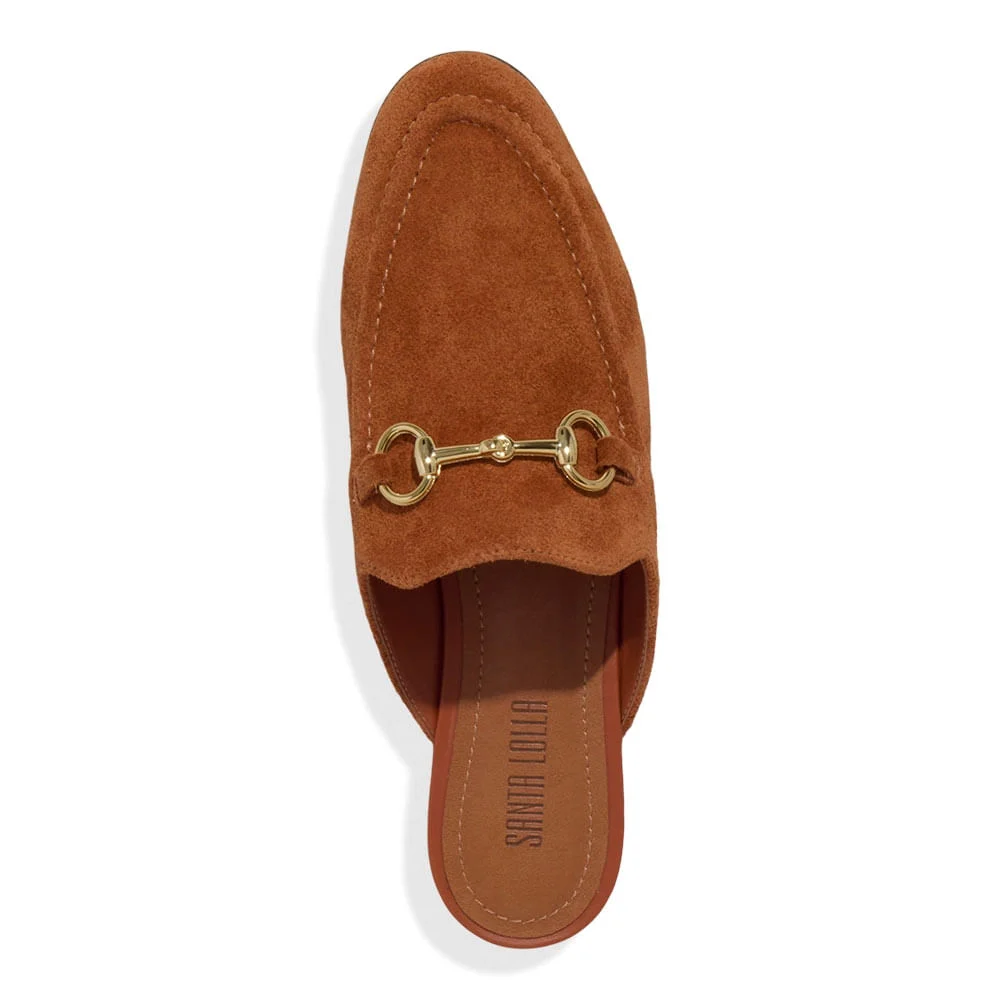 Mule Mocassim Couro Camurça Bico Redondo Marrom Brick - vista 4 de 4