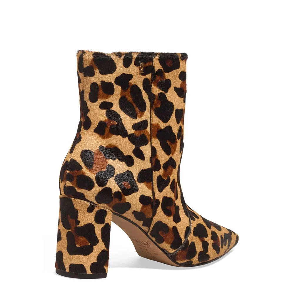 Bota Couro Pelo Bico Fino Salto Bloco Animal Print Onça - vista 3 de 3