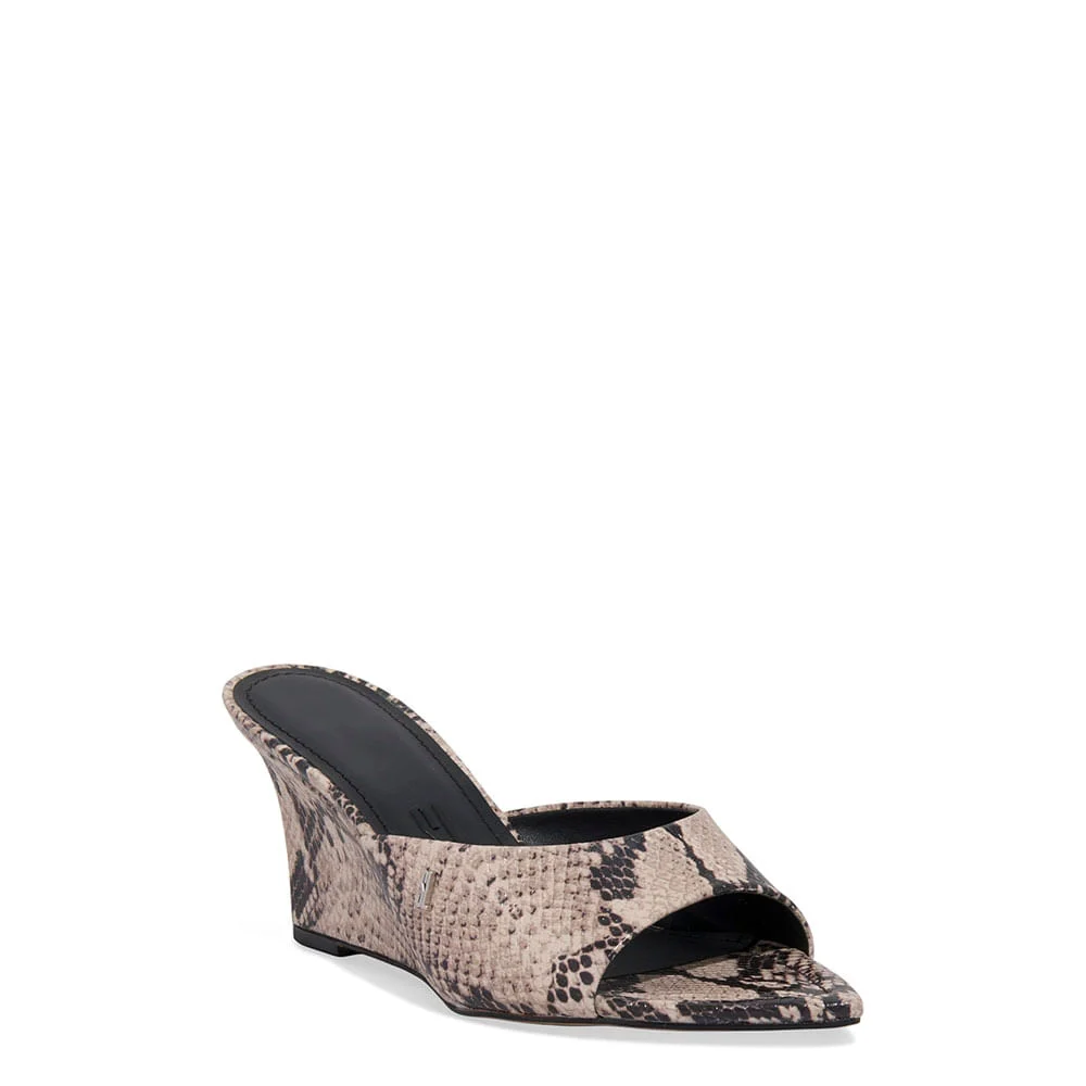 Mule Anabela Couro Bico Fino Animal Print Cobra - vista 2 de 3