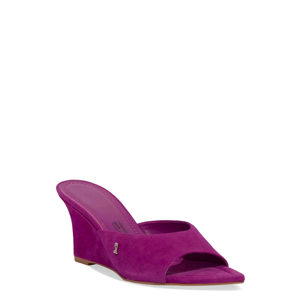 Mule Anabela Couro Camurça Bico Fino Rosa - vista 2 de 3