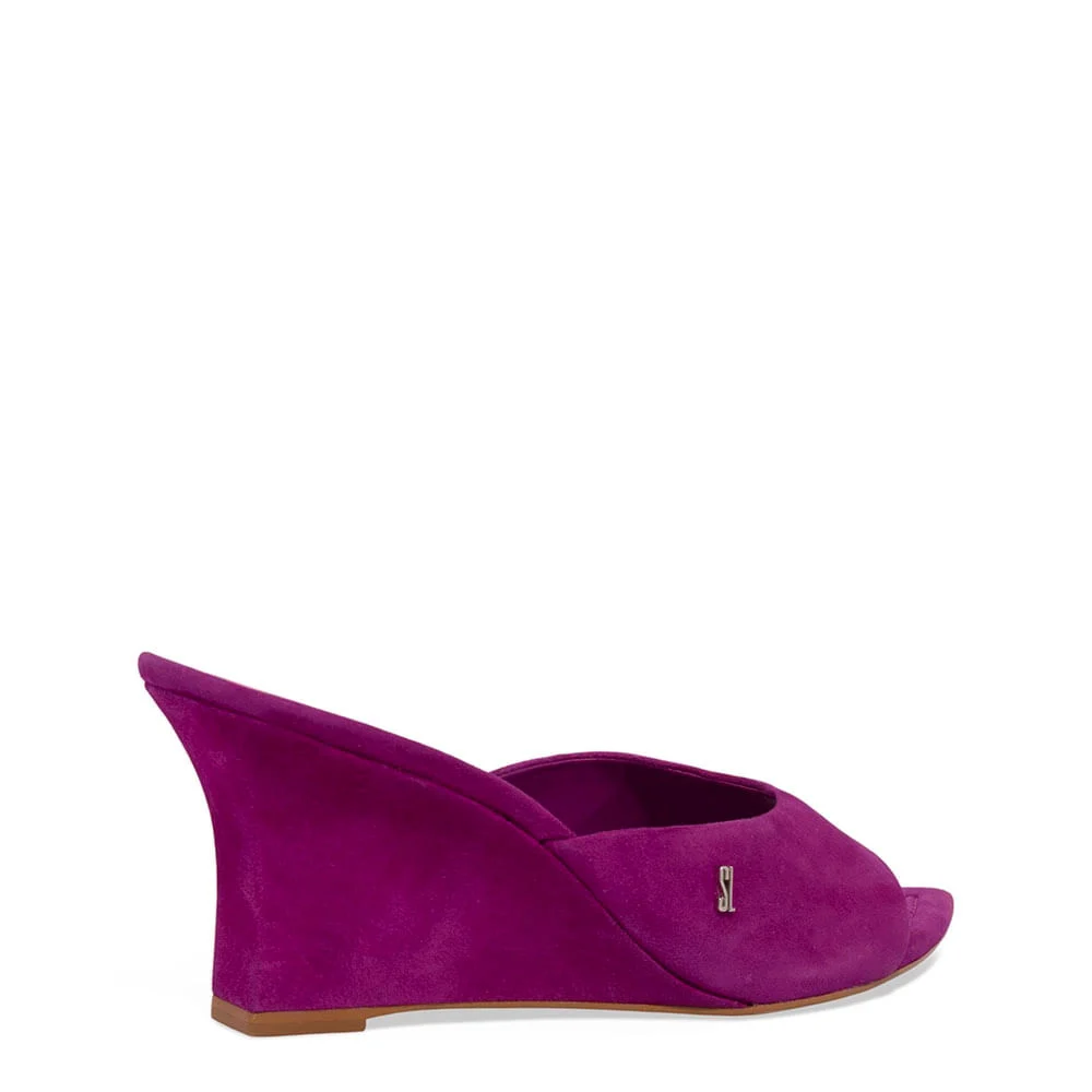 Mule Anabela Couro Camurça Bico Fino Rosa - vista 3 de 3