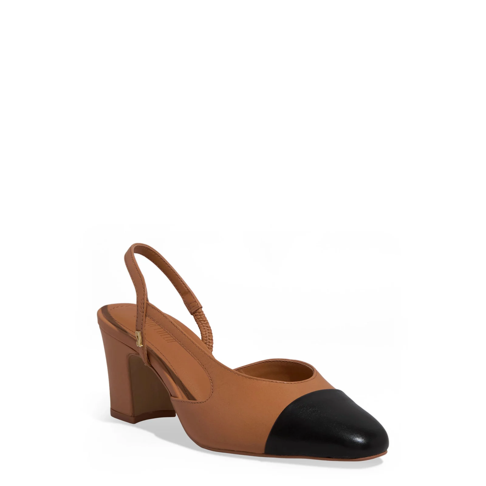 Scarpin Slingback Couro Salto Bloco Baixo Caramelo - vista 2 de 3