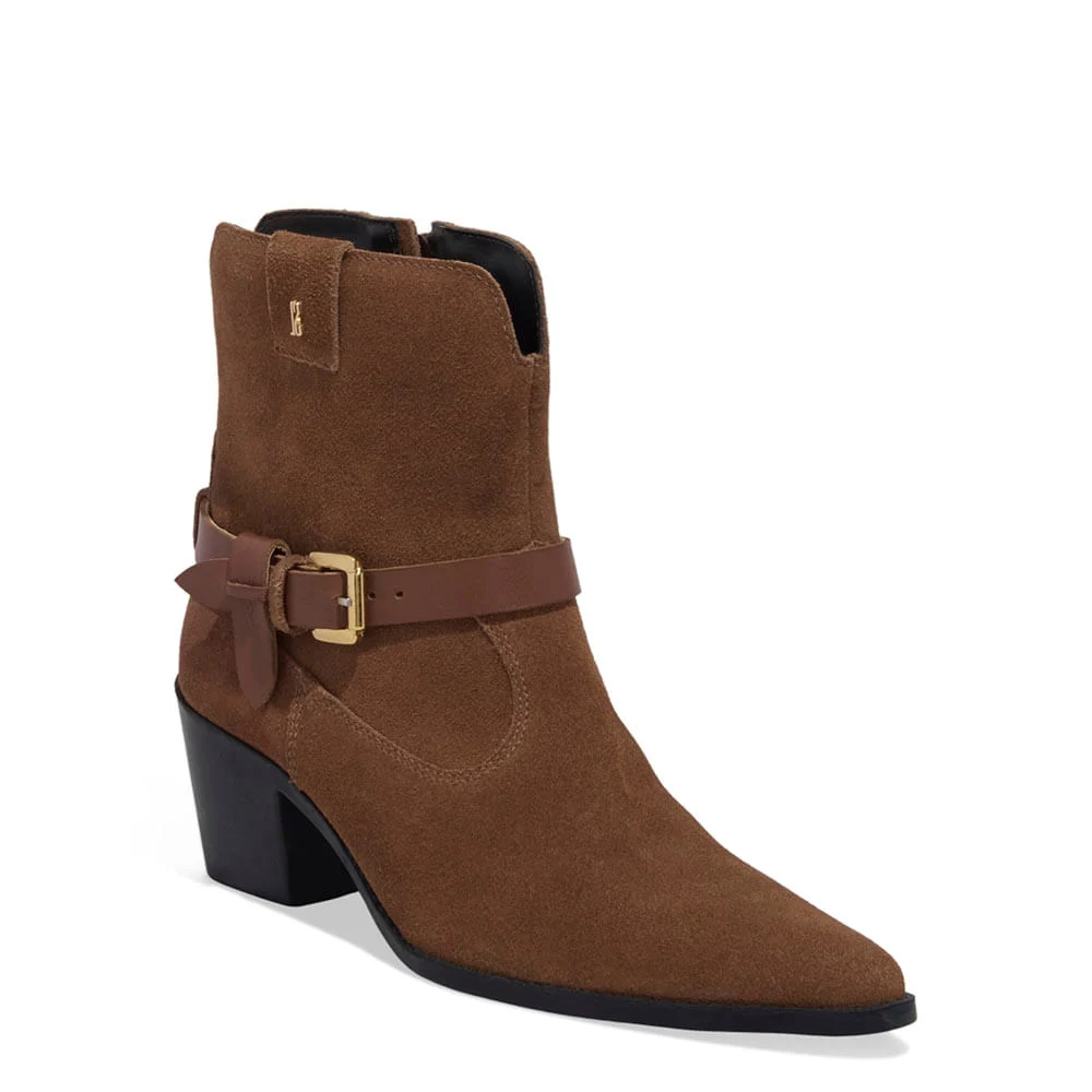 Bota Western Couro Camurça Salto Grosso Marrom Cocoa - vista 2 de 3