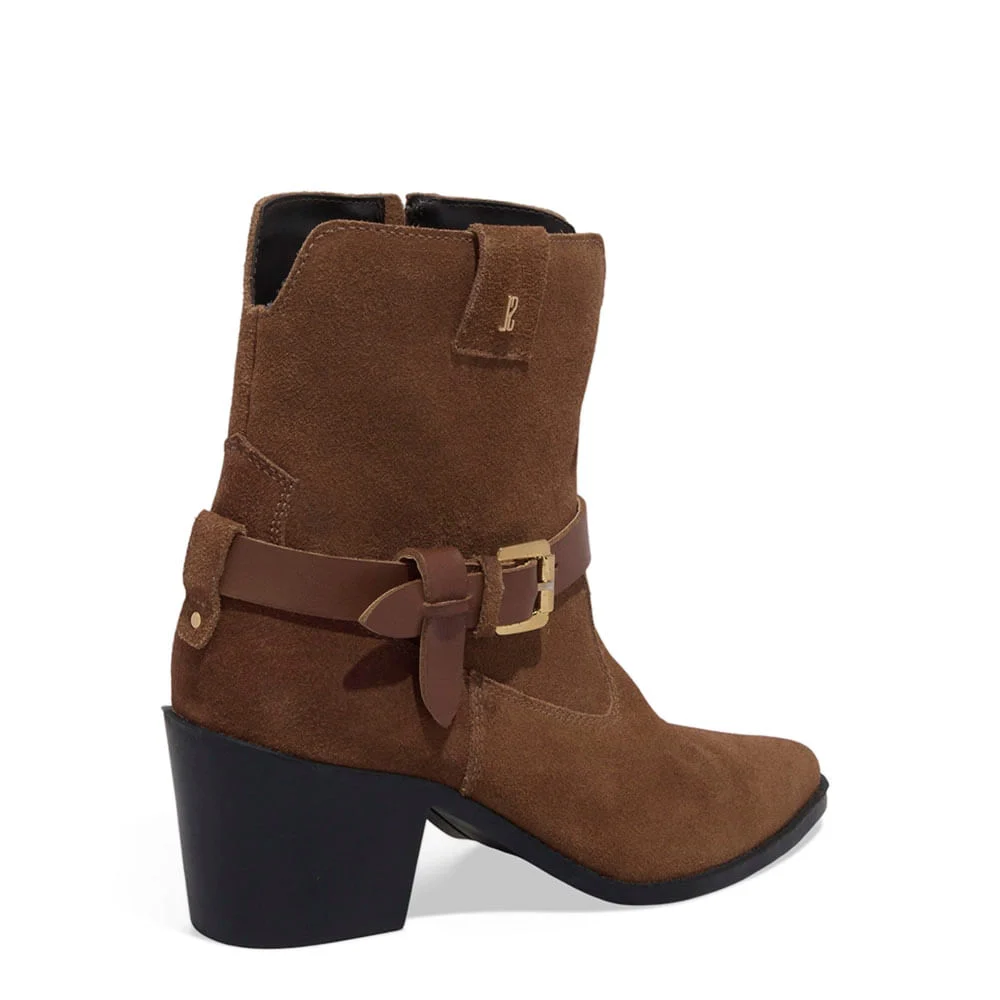 Bota Western Couro Camurça Salto Grosso Marrom Cocoa - vista 3 de 3
