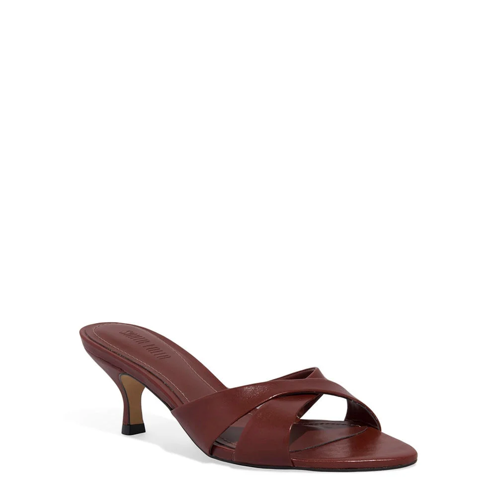 Mule Couro Nobre Soft Tiras Cruzadas Salto Taça Marrom Terracota - vista 2 de 3