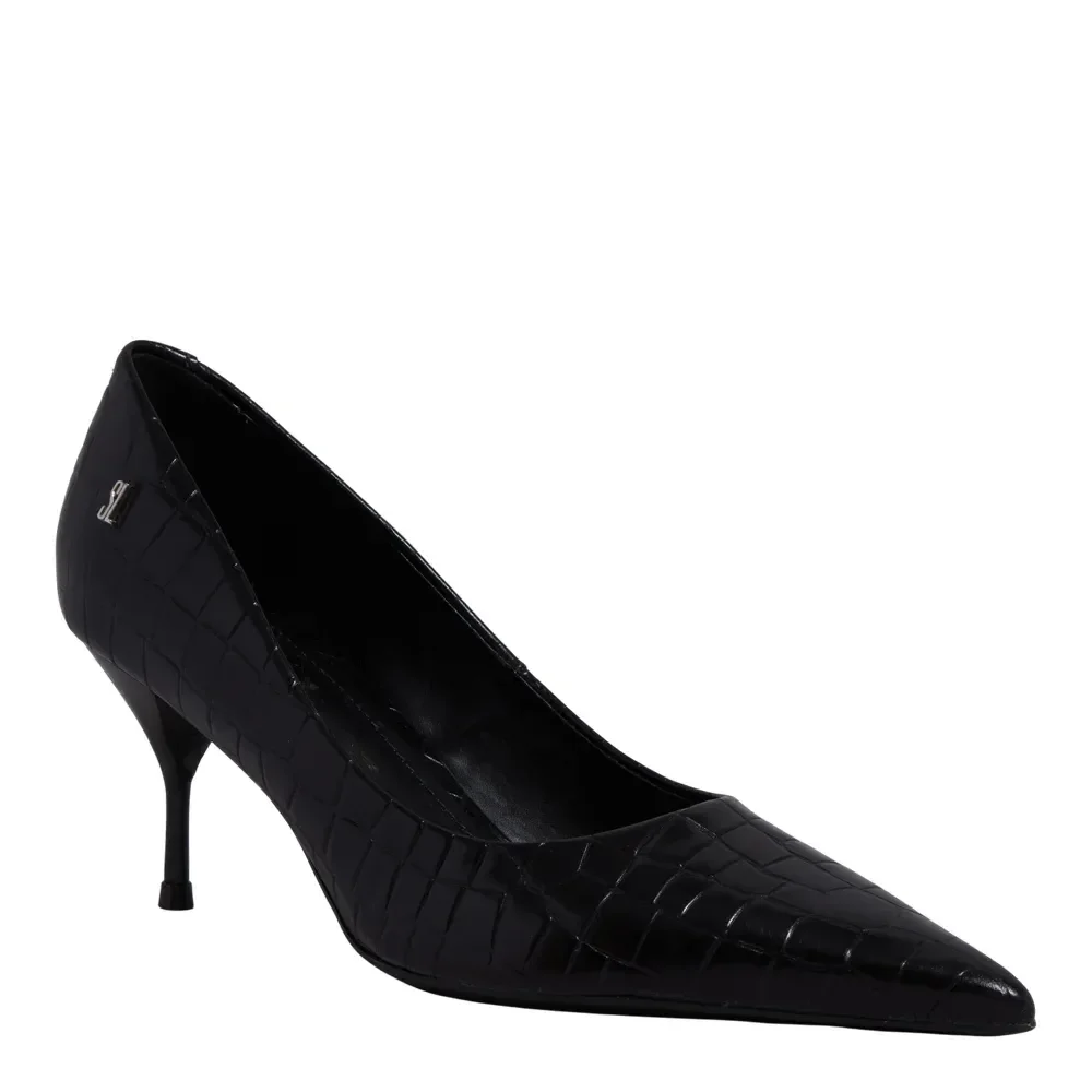 Scarpin Croco Italiano Salto Taça Preto - vista 2 de 3