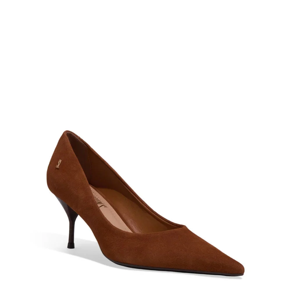 Scarpin Couro Nobuck Salto Agulha Marrom Safari - vista 2 de 3