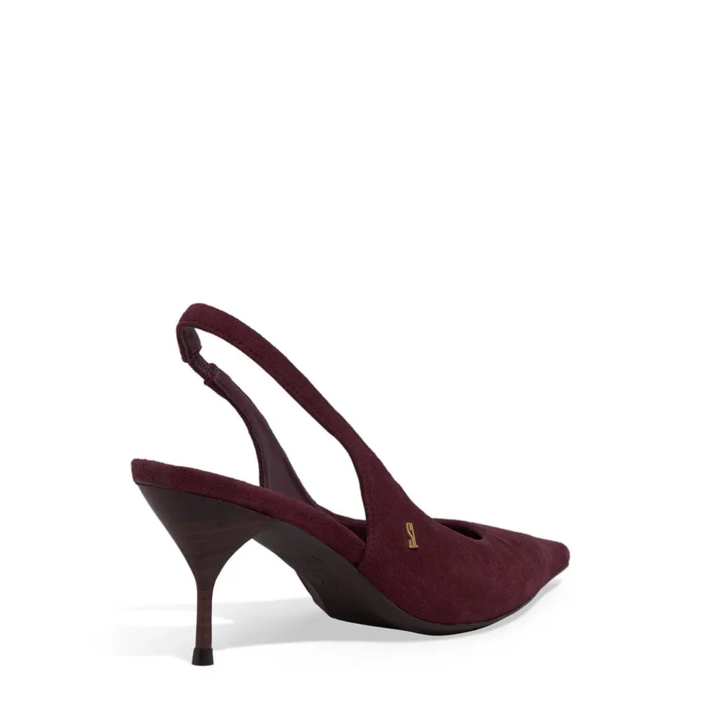 Scarpin Slingback Couro Nobuck Salto Agulha Roxo Berry - vista 3 de 3