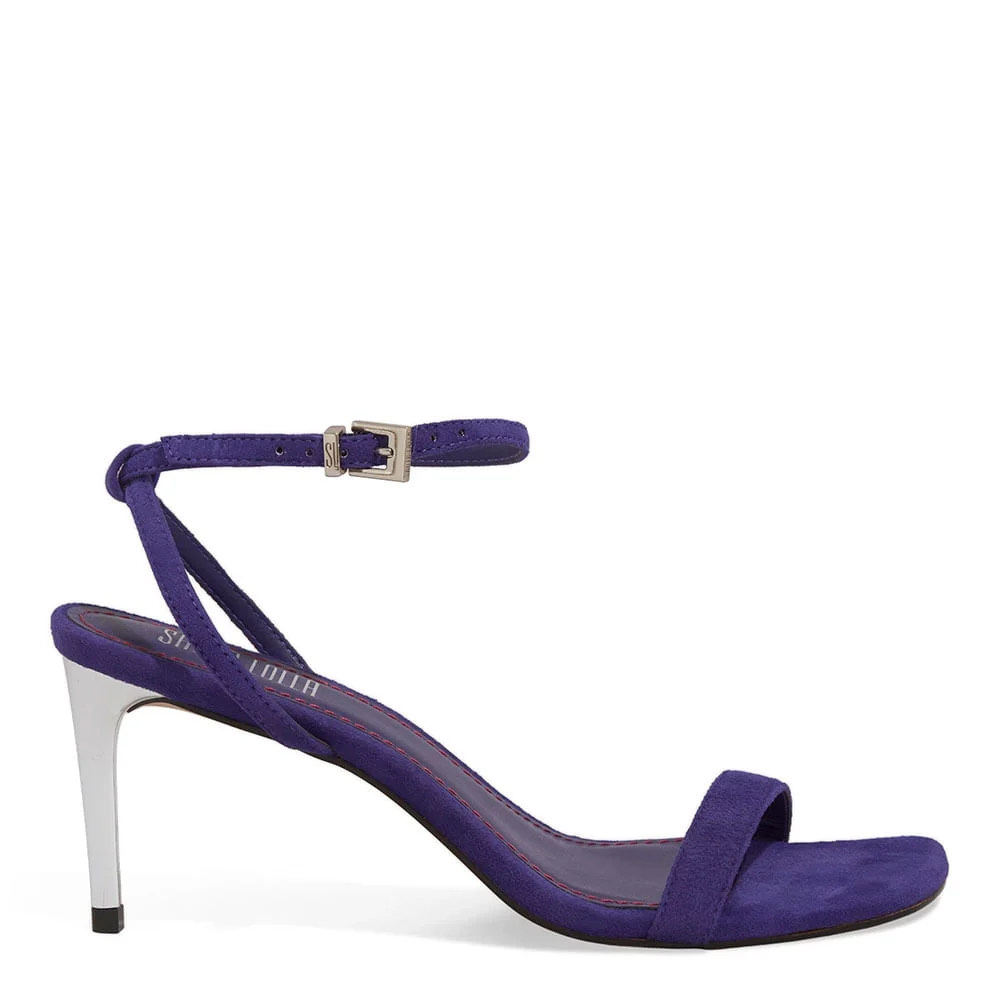 Sandália Couro Camurça Salto Fino Roxo Vamp - vista 2 de 4