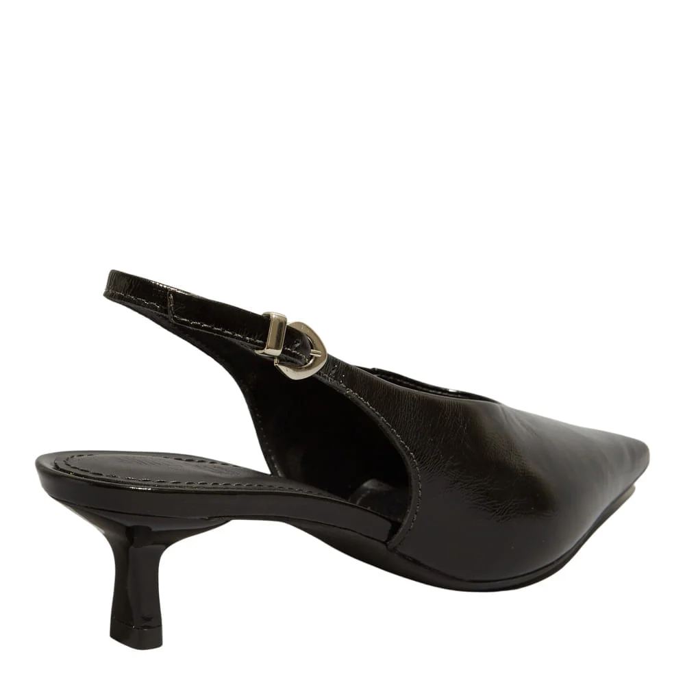 Scarpin Slingback Couro Pelica Soft Bico Fino Preto - vista 3 de 3