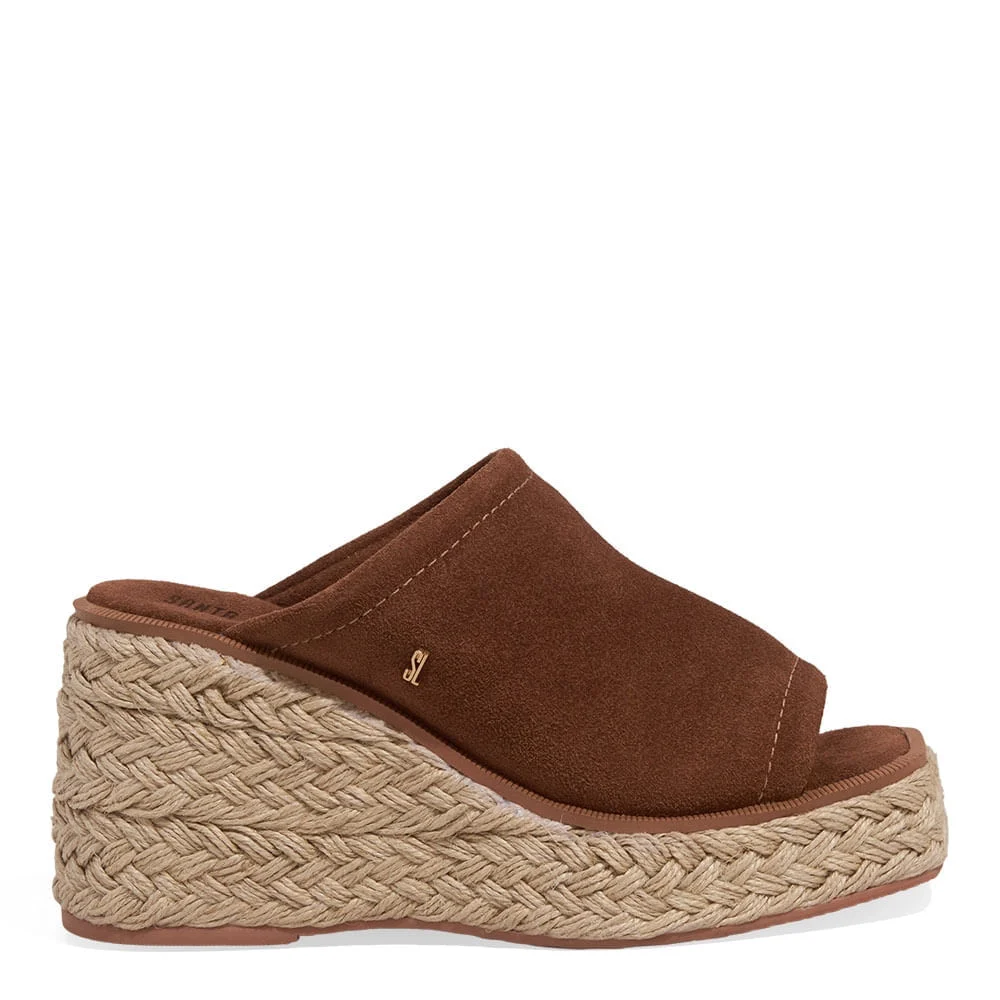 Mule Espadrille Anabela Couro Camurça Marrom - vista 2 de 5
