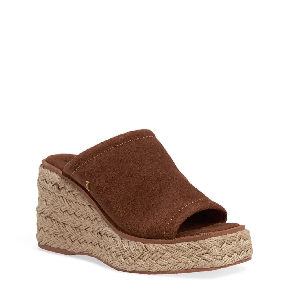 Mule Espadrille Anabela Couro Camurça Marrom - vista 3 de 5