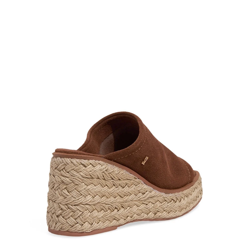 Mule Espadrille Anabela Couro Camurça Marrom - vista 4 de 5
