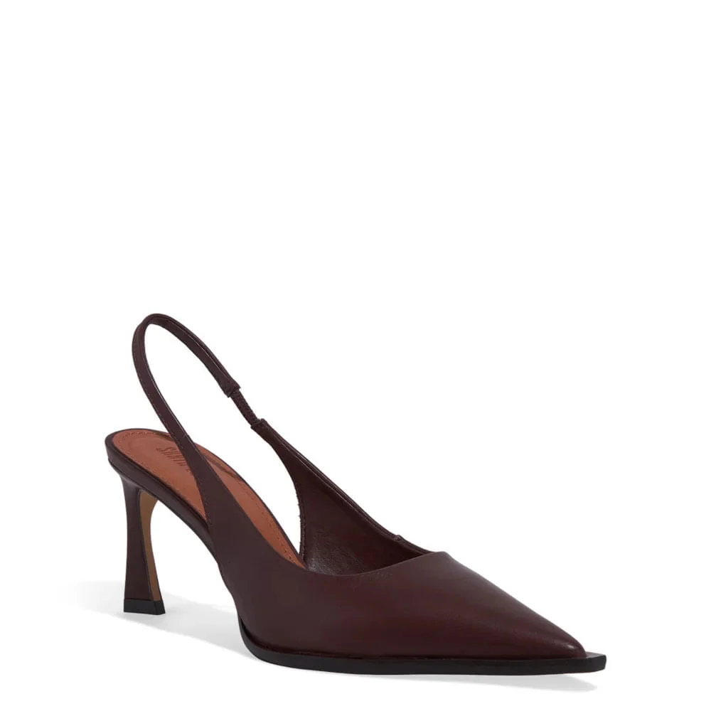 Scarpin Slingback Couro Salto Fino Marrom Dark Cocoa - vista 2 de 3