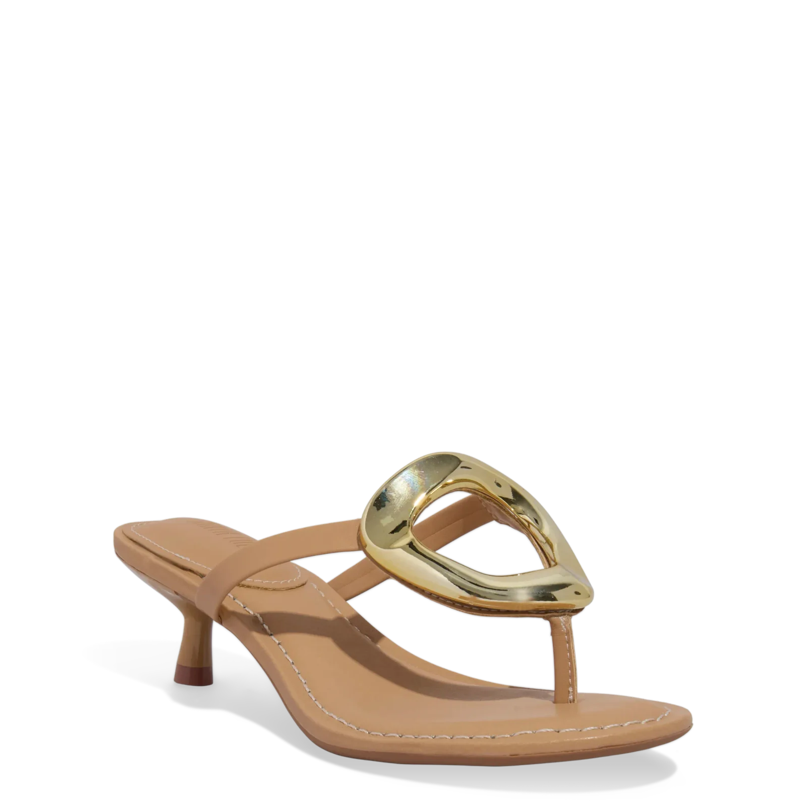 Mule Thong Couro Soft Metal Salto Taça Bege Sand - vista 2 de 3