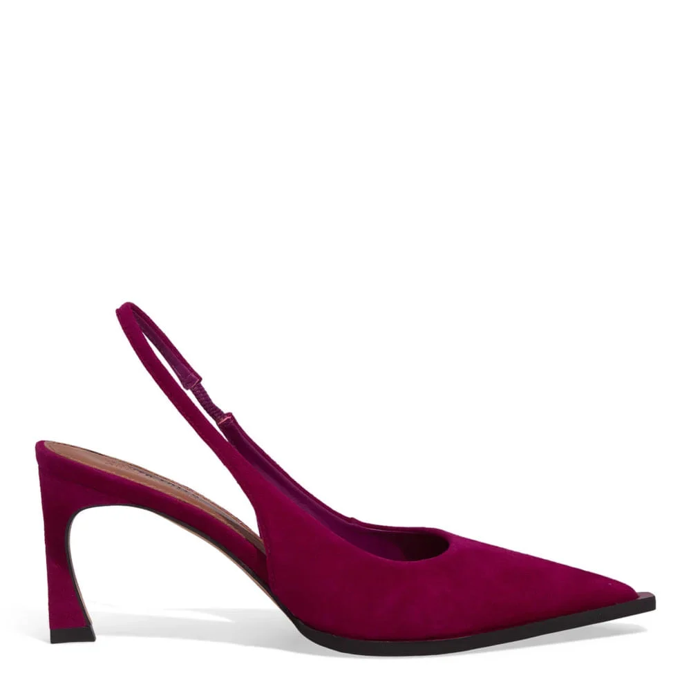 Scarpin Slingback Couro Camurça Salto Fino Rosa Amarena - vista 1 de 3