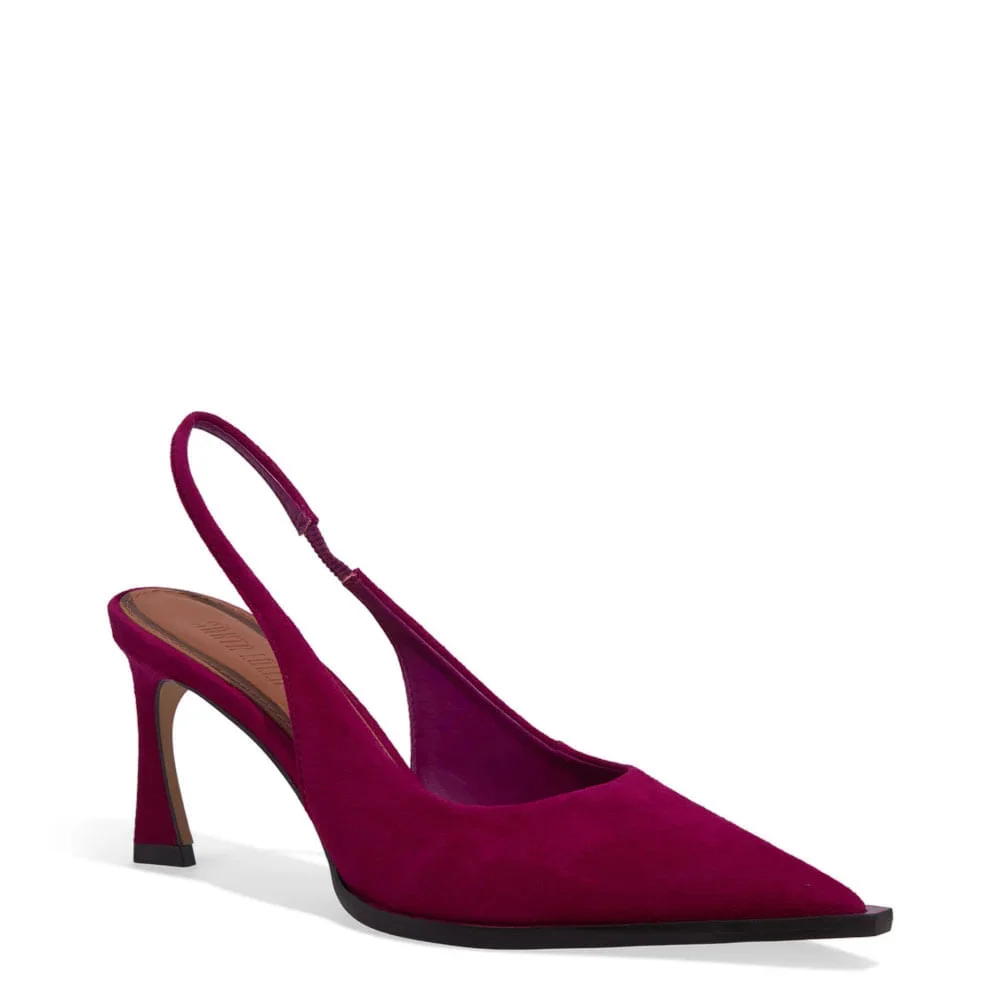 Scarpin Slingback Couro Camurça Salto Fino Rosa Amarena - vista 2 de 3