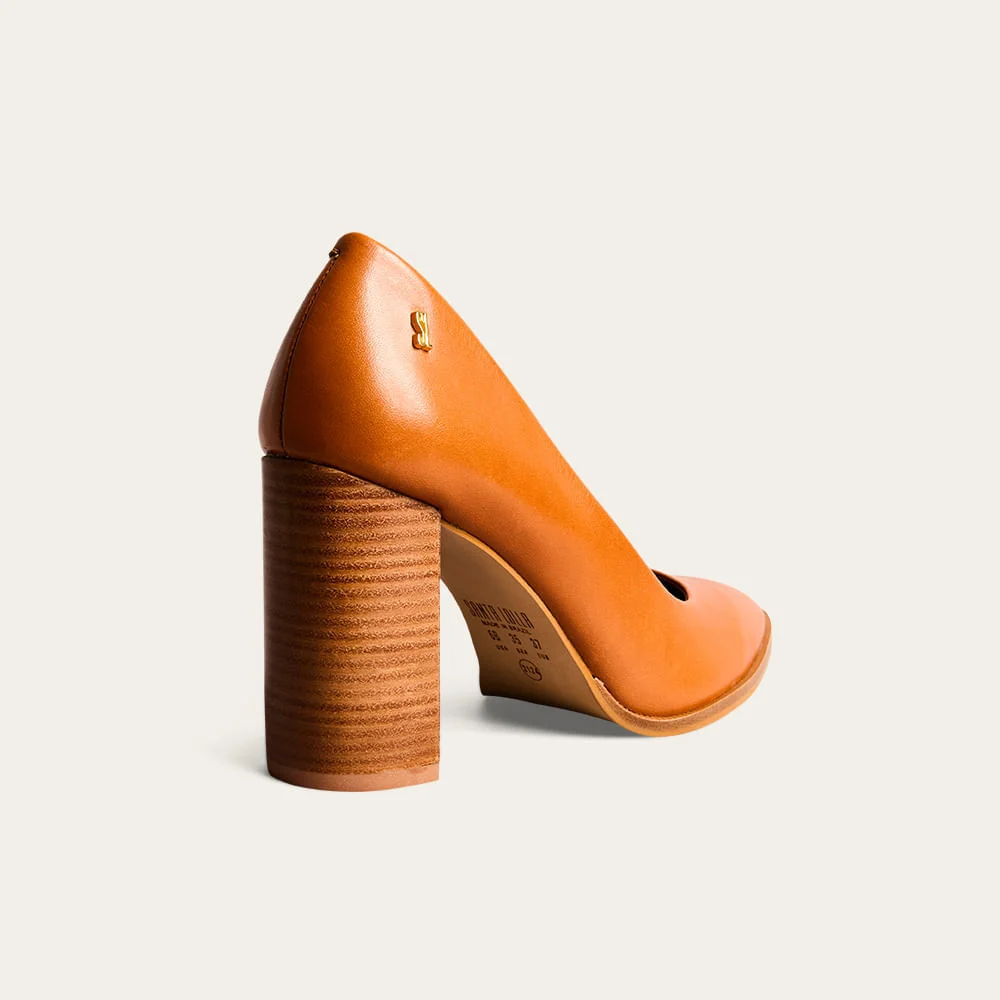 Scarpin Boneca Couro Nobre Soft Salto Alto Bloco Marrom Brick - vista 2 de 3