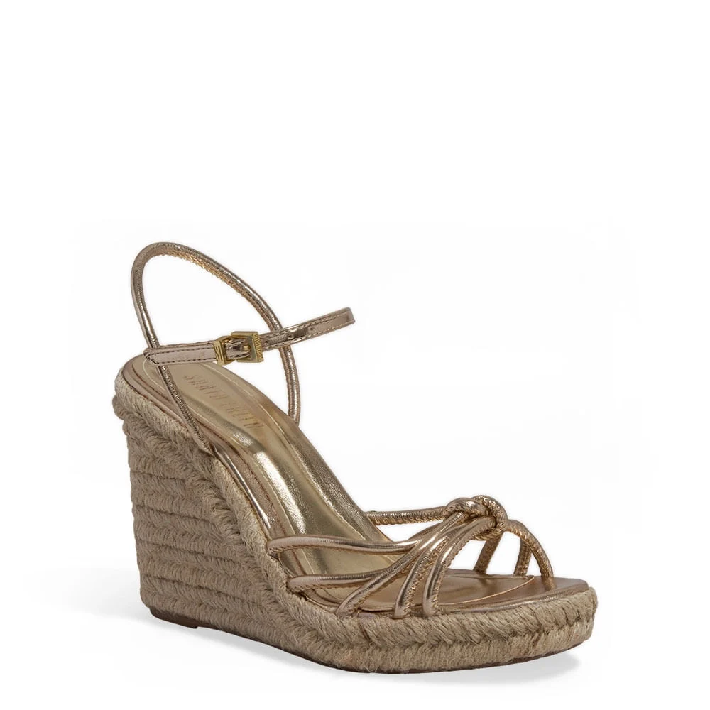 Sandália Espadrille Anabela Metalizada Dourada - vista 2 de 3