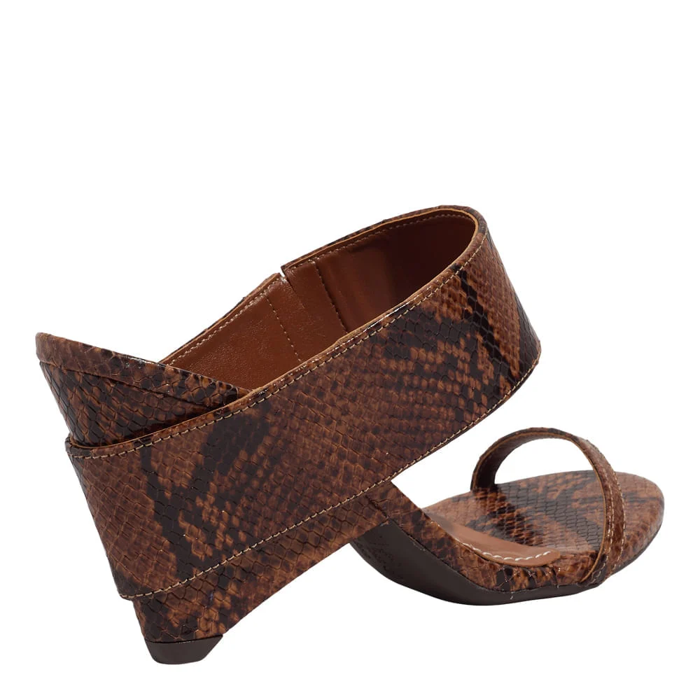 Mule Estampa Animal Print Snake Marrom Castanho Salto Geométrico - vista 3 de 3