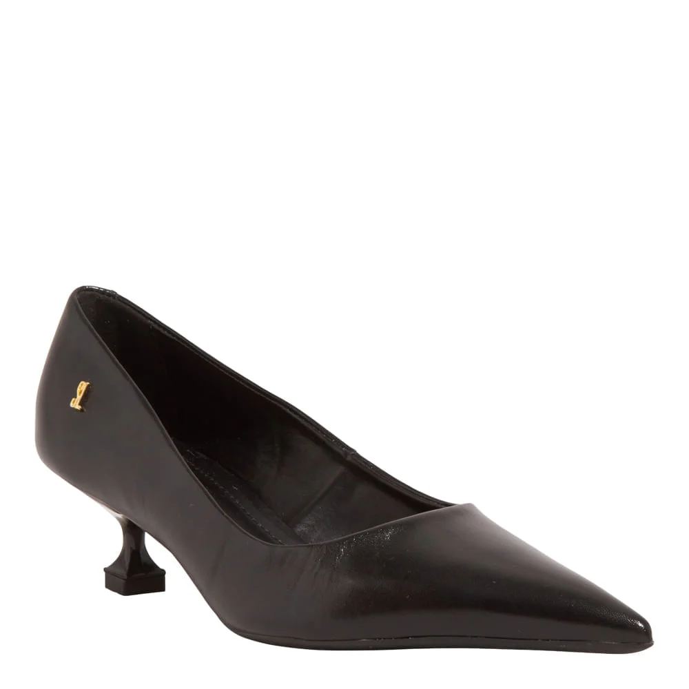 Scarpin Couro Confort Preto Bico Fino Salto Baixo - vista 2 de 4