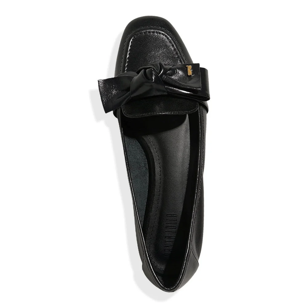 Mocassim Couro Confort Preto Laço - vista 5 de 6