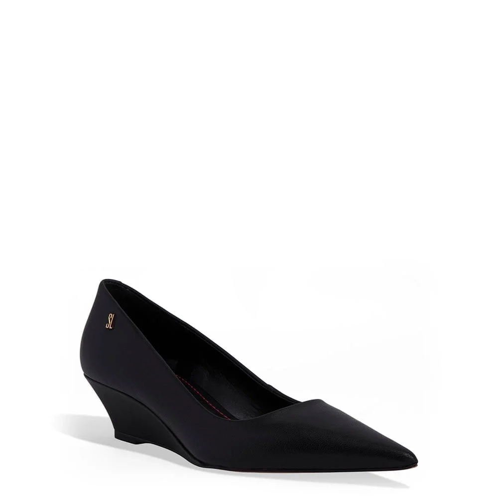 Scarpin Anabela Couro Pelica Soft Preto - vista 2 de 3