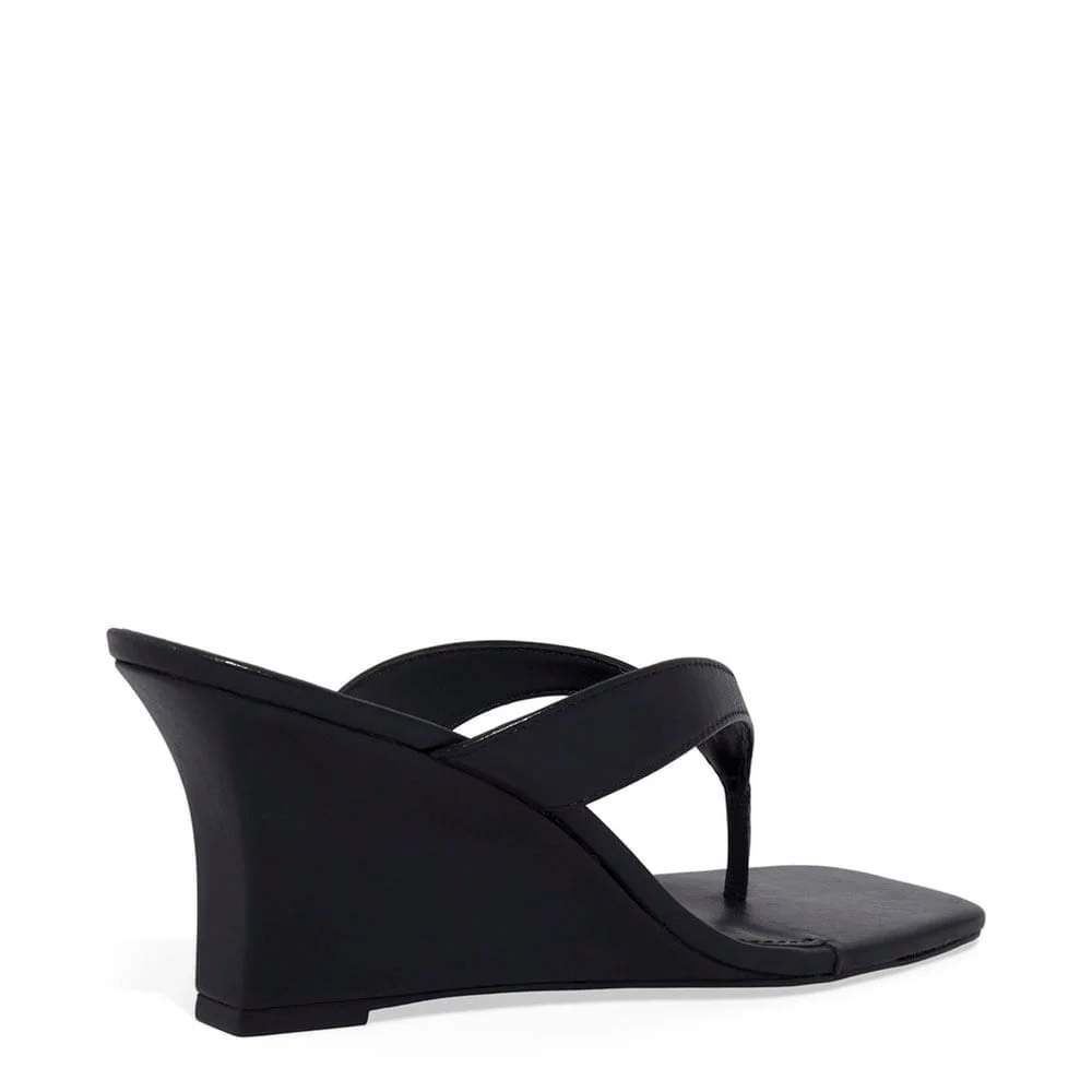 Mule Thong Couro Pelica Anabela Preto - vista 3 de 3