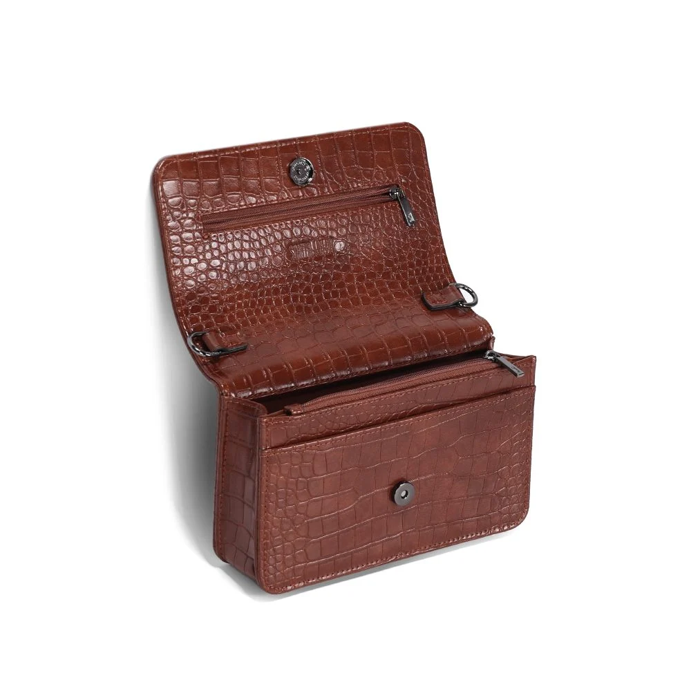 Bolsa Flap Pequena Croco Marrom Terracota Alça Corrente - vista 3 de 3