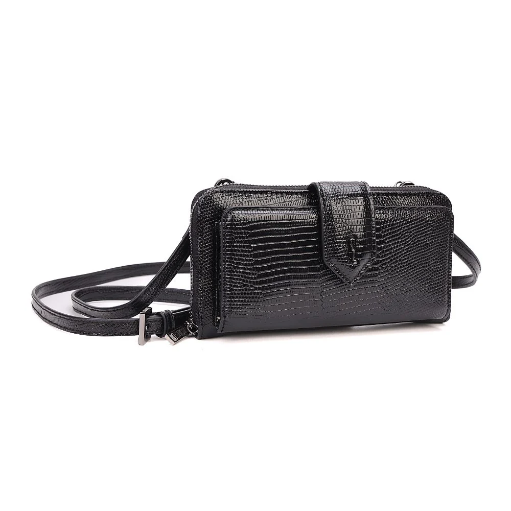 Bolsa Carteira Material Lizard Preta Alça Transversal - vista 2 de 8