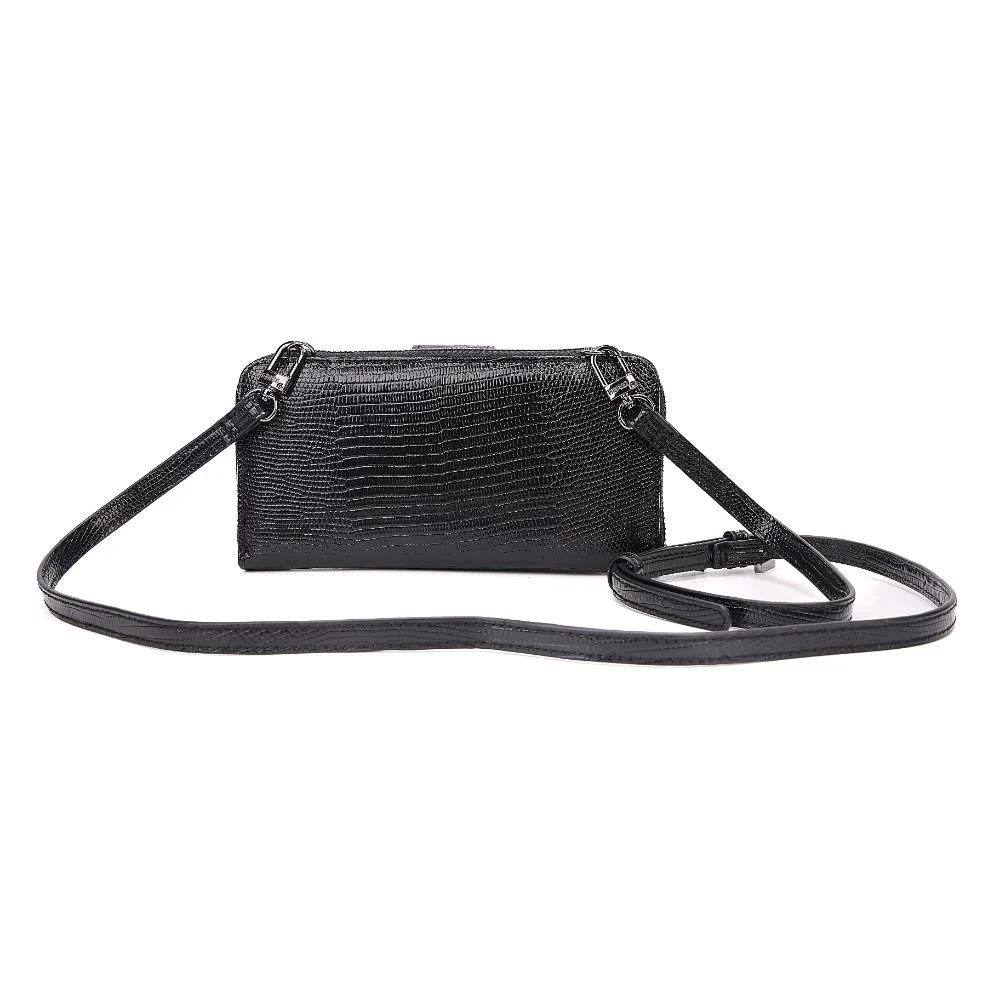 Bolsa Carteira Material Lizard Preta Alça Transversal - vista 5 de 8