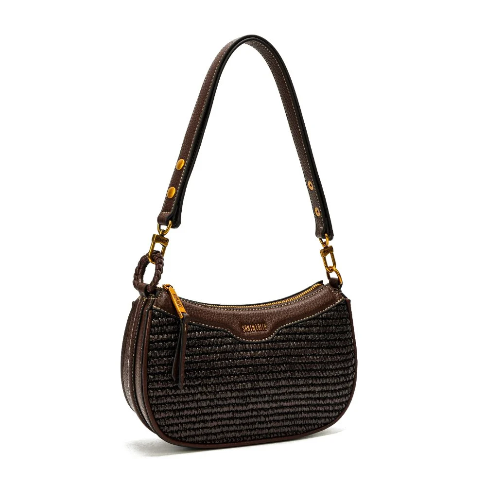 Bolsa Baguete Pequena Tramado Marrom Dark - vista 2 de 7