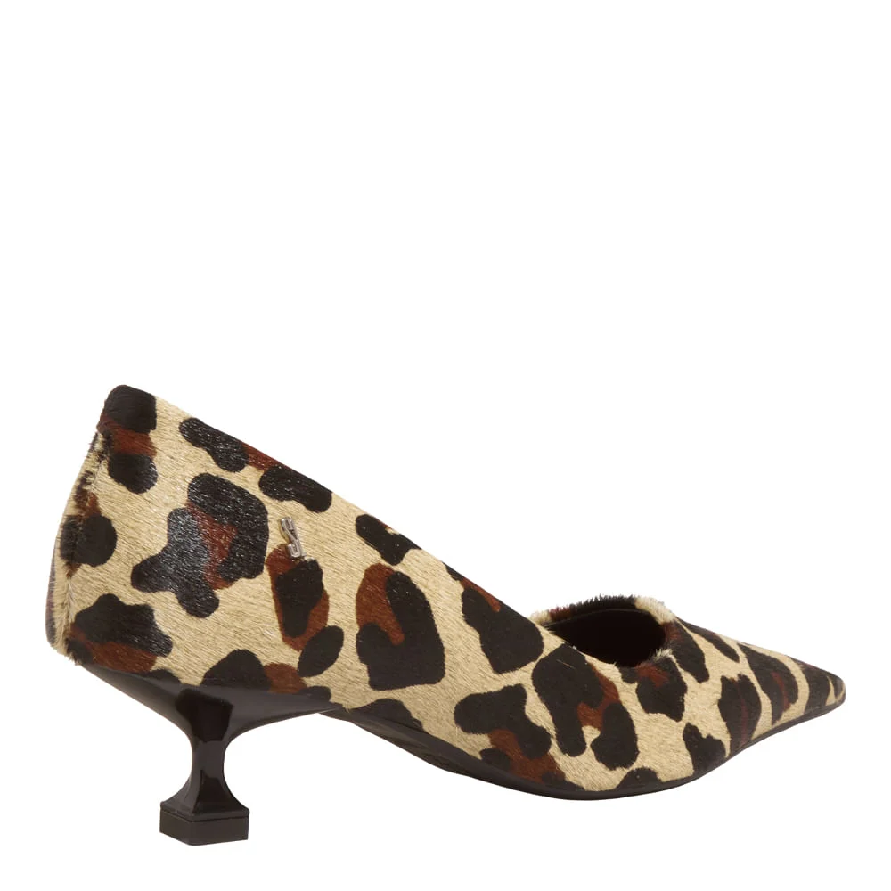 Scarpin Couro Pelo Estampa Animal Print Onça Bico Fino Salto Baixo - vista 3 de 4