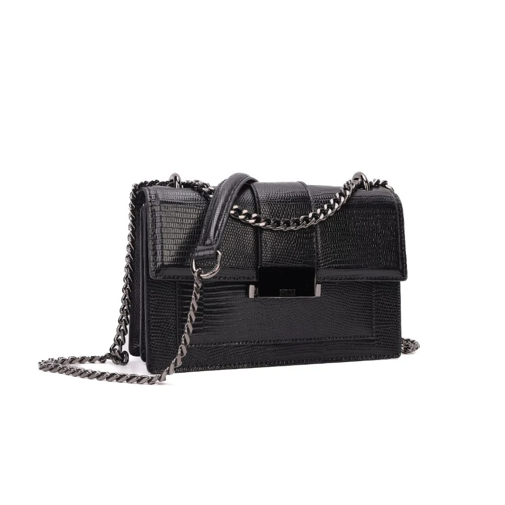 Bolsa Pequena Lizard Texturizada Alça Corrente Preto - vista 3 de 8