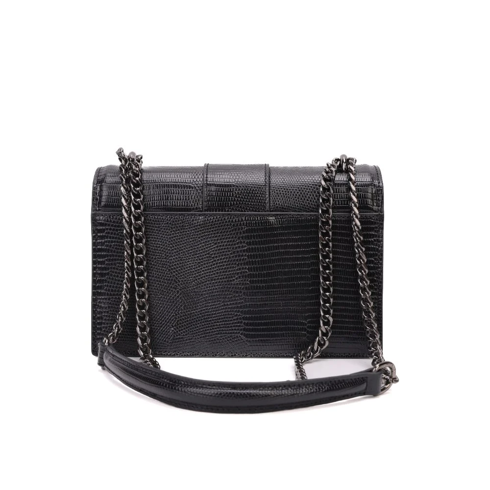 Bolsa Pequena Lizard Texturizada Alça Corrente Preto - vista 6 de 8