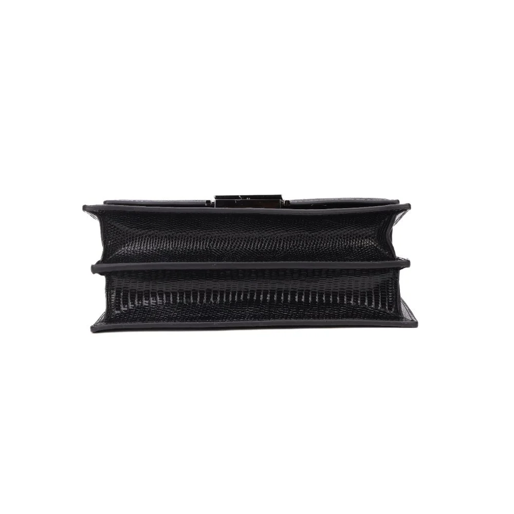 Bolsa Pequena Lizard Texturizada Alça Corrente Preto - vista 7 de 8