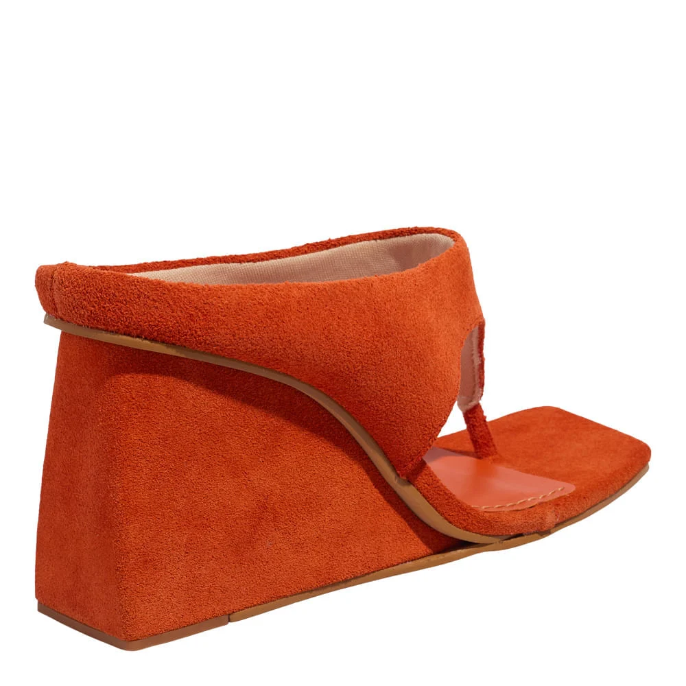 Mule de Dedo Salto Anabela Couro Camurça Laranja Pomelo - vista 3 de 4