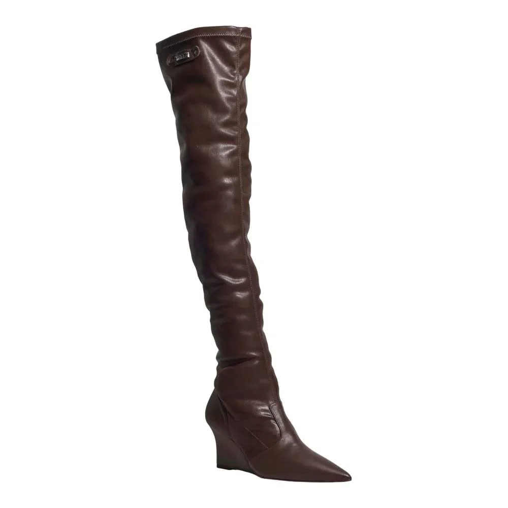 Bota Napa Strech Cano Alto Marrom Dark Anabela - vista 2 de 3