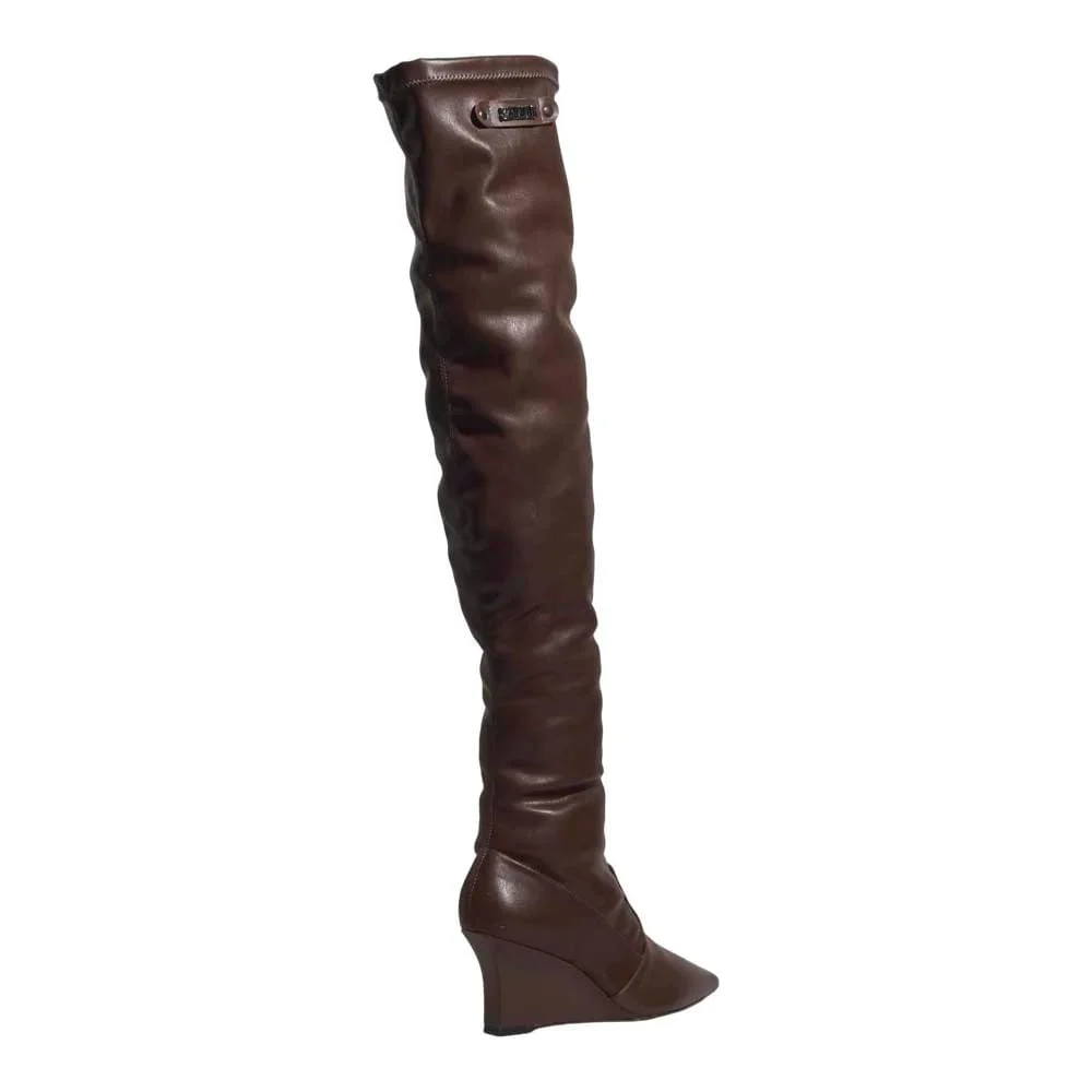 Bota Napa Strech Cano Alto Marrom Dark Anabela - vista 3 de 3