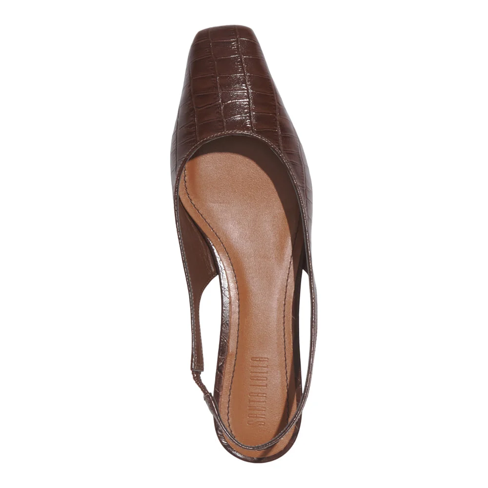 Sapatilha Slingback Croco Italiano Marrom Dark Cocoa - vista 4 de 5